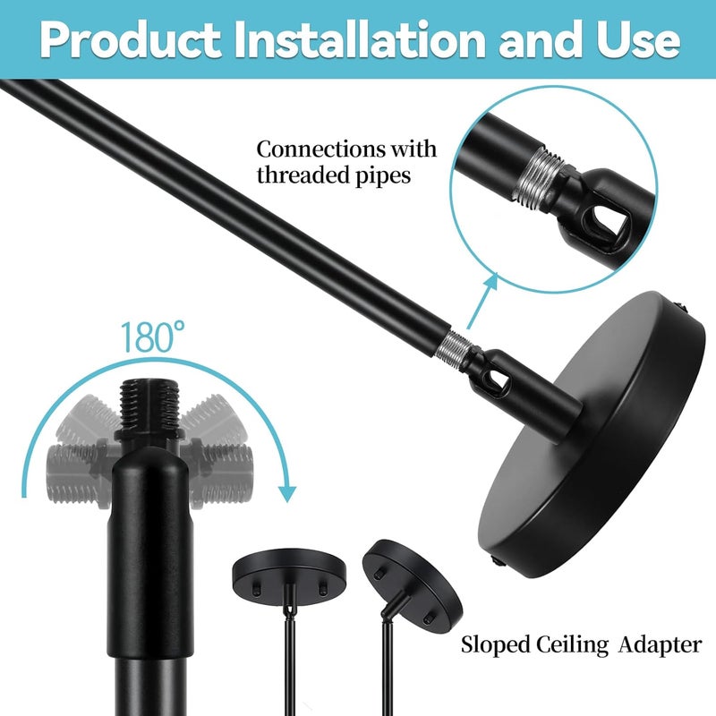 Haligate Matte Black M10 Threaded Extension Rod Set for Pendant Light, Island Lighting, Chandeliers,Lighting Fixture Downrods & Stems, 8 Lighting Fixture Downrods & 4 Adapters - Image 3